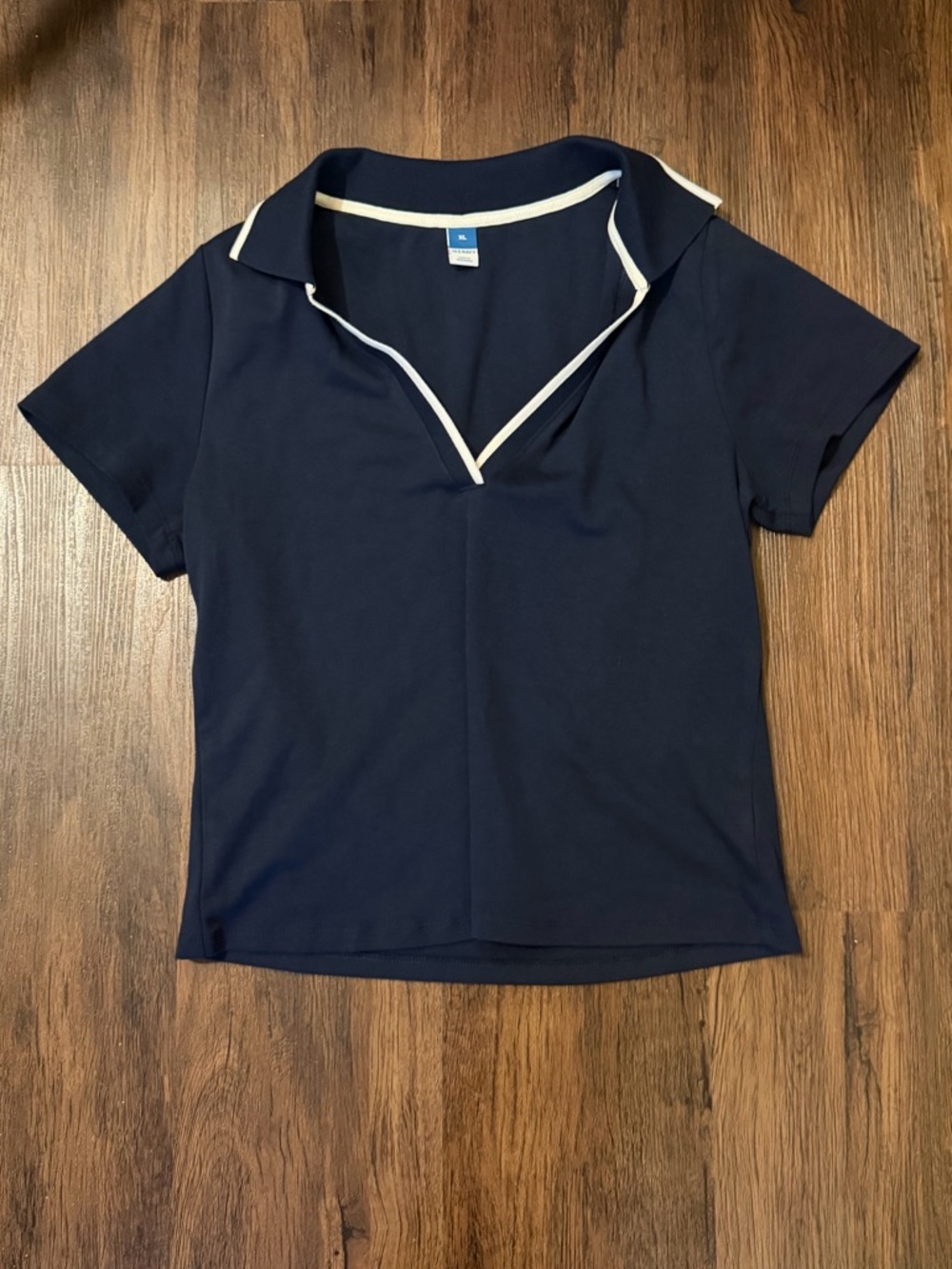 Old Navy Navy Short Sleeve V-Neck Polo with White Trim
